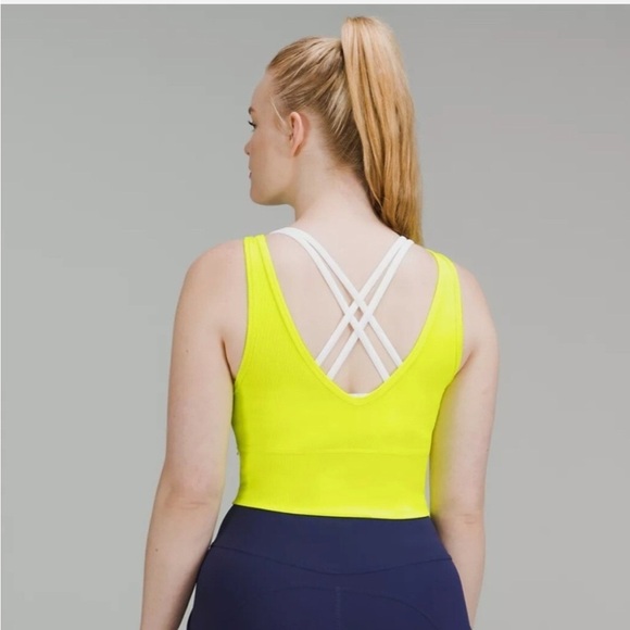 Lululemon Power Pivot Tank Ribbed Crop Reversible Yellow Neon Size Small (4/6) - Picture 6 of 7